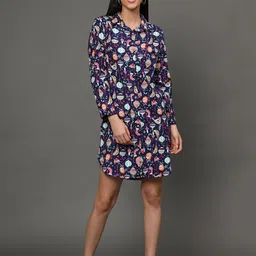 BStories Women  Navy Blue Printed Nightdress-image-64