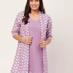Moomaya Printed Cotton Nightdress With Shrug-picture-24