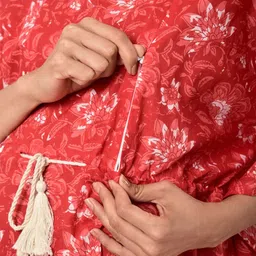 Ikk Kudi by Seerat Red Printed Pure Cotton Maternity & Nursing Kaftan Maxi Nightdress image 3