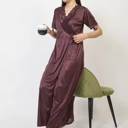 AVYAY Pack Of 2 Satin Nightdress With Robe image 2