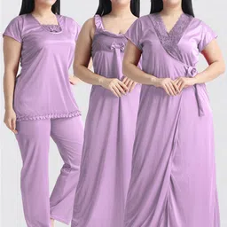 NIGHT KEYS Satin Nighty With Robe Top & Pyjama Maxi Nightdress image 4