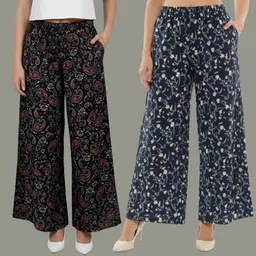 irha Pack of 2 Women Regular Fit Multicolor Crepe Trousers-picture-43
