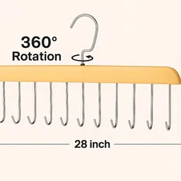 the bonded bazaar Premium Wooden Hanger with 8 Metal Hooks/Tie, Belt, Garment Wooden Scarf Hanger For Scarf image 4