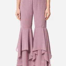 otira Women Flared Purple Georgette Trousers-picture-15
