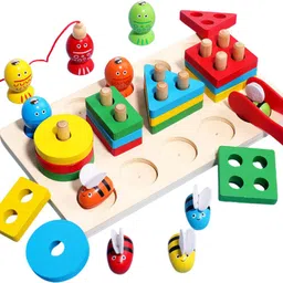 Montessori Wooden Toys for 1+ Year Old | Shape Sorter & Fishing Toy for Kids-image-0