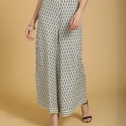 Women Flared White, Black Cotton Blend Trousers-picture-35