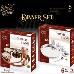 silverglow Pack of 6 Stainless Steel Hammered Dinner Set|Gold Finished set of 6|Perfect Gifting & tableware Dinner Set image 2