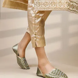 jm looks Women’s Embellished Ethnic Jutti Traditional Handmade Mojari Bead & Thread Work Bellies For Women image 1