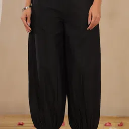 juniper Women Regular Fit Black Cotton Blend Trousers-picture-24