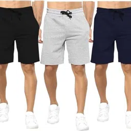 tenrun Pack of 3 Solid Men Multicolor Basic Shorts-picture-13