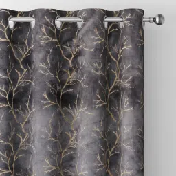 the conversion Dark Grey Velvet Abstract 9ft Room Darkening Eyelet Long Curtain (1 Pc) image 2