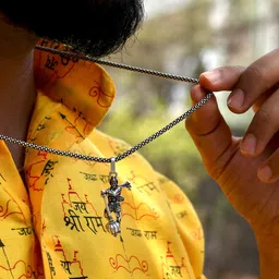 riingzinee Hanuman Silver Pendant Locket With Stainless Steel Chain for Men Silver Steel, Alloy, Brass, Silver Locket Set image 2