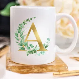 daruh craft Alphabet Name A Personalized Ceramic Cup for Tea & Coffee | Gift for Friends Ceramic Coffee Mug image 2