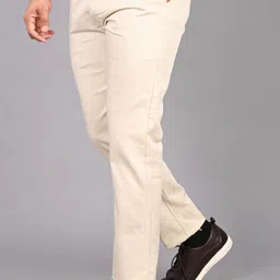 fubar Men Slim Fit Cream Cotton Blend Trousers image 3