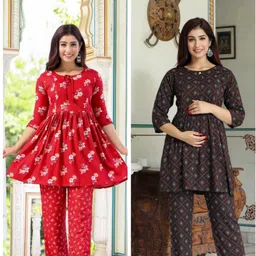 parasnath Women Night Suit Set Brown, Red Printed-picture-11