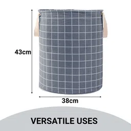 Kuber Industries 3-Pcs Grey & Brown Checked Cotton Round Laundry Bag image 2