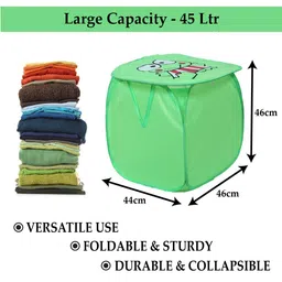 Kuber Industries Green Frog Printed Foldable Laundry Bags With Lid - 45 L image 3