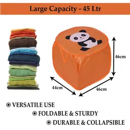 Kuber Industries Orange Printed Foldable Laundry Bags With Lid - 45 L image 5