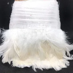uniqon CWG0199-002 (8cm X 3 Mtr) White Wings Feather Fur Gota For Saree, Gowns, Lehenga Designing Lace Reel image 2