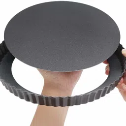 jay ramdev seller Non-Stick Hard Anodised Carbon Steel Teflon Coated Bakeware (10 Inch, 1 pc) Pizza Cake Pan Plate for Microwave Oven Combo with Silicone Brush Spatula Set and Steel Pizza Cutter Wheel (1 pc)_04 Kitchen Tool Set image 4