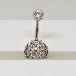 evatania stores NAVEL PIECING RING Sterling Silver Cubic Zirconia Sterling Silver Plated Ring image 5