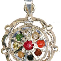 rudra divine Navaratna Silver pendant in Designer with 100% Original Gemstones Silver Pendant image 2