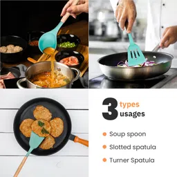 myoz 3-Pcs Silicone Spatula Cooking Set with Wooden Handles for Non-Stick Cookware Kitchen Tool Set image 4