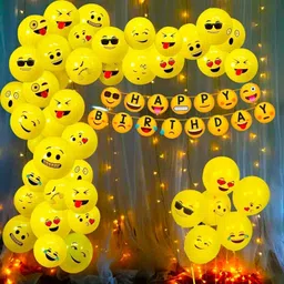 dd enterprises Solid Emoji Theme Birthday Decoration Kit Happy Birthday Banner With Led Lights Balloon-picture-18