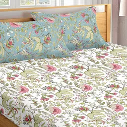 Trance Home Linen White & Pink Floral 180 TC Cotton King Bedsheet with 2 Pillow Covers-picture-26