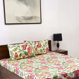 BOMBAY DYEING Cardinal Green Floral Cotton 120 TC Queen Bedsheet Set-2.24 m X 2.54 m-picture-29