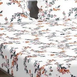Trance Home Linen Peach & Grey Floral Cotton 180 TC King Bedsheet with 2 Pillow Covers image 3