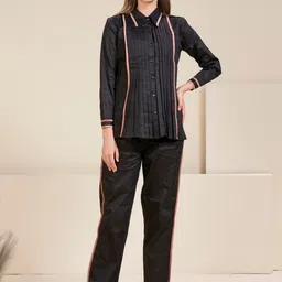 Bannos Swagger Women Pleated Shirt & Pyjama Night Suit-image-39