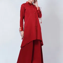 First Resort by Ramola Bachchan Shirt Collar Shirt Style Top With Palazzos-picture-20