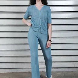 High Star Pure Cotton crochet V-Neck Top With Trousers Co-Ords-picture-22