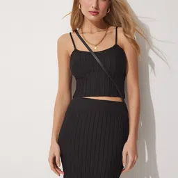 Happiness istanbul Self Design Striped Crop Top & Skirts-picture-15