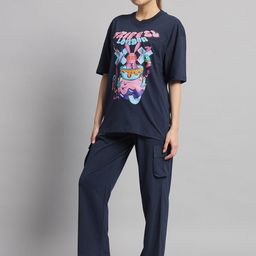 GRIFFEL Graphic Printed Pure Cotton Oversized T-Shirt & Shorts-picture-4