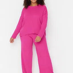 Trendyol Ribbed Round Neck Acrylic Sweatshirt With Trousers-picture-16