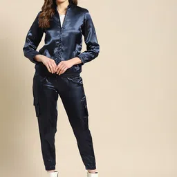 MABISH by Sonal Jain Women Navy Blue Solid Satin Finish Co-Ords-picture-38