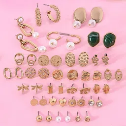 AMI Set Of 25 Gold-Toned Contemporary Stud Drop & Semi-Hoops Earrings-picture-57