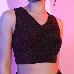 Tokyo Talkies Women V- Neck Shimmer Crop Top With Flared Trouser Co-Ords image 5