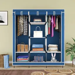 furnigully 88130Blue-N Cloth Rack Storage Organizer Shelves Almirah PP Collapsible Wardrobe image 2
