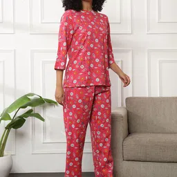 Bannos Swagger Pink Floral Printed Pure Cotton Top & Pyjama image 5