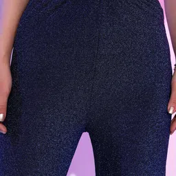 Tokyo Talkies Blue Self Design Shimmer Crop Top With Flared Trouser Co-Ords image 3