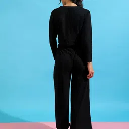 Campus Sutra Ribbed Long Sleeves Crop Top & Trouser image 4