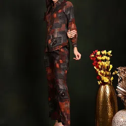 Claura Brown Printed Chanderi Silk Tunic & Trousers Co-Ords Set image 4