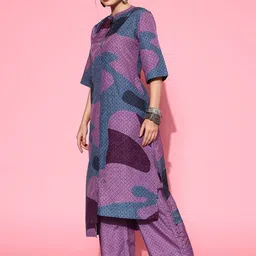 Varanga Ethnic Motifs Printed Mandarin Collar Asymmetric Tunic With Palazzos image 5