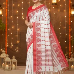 divine Temple Border Tant Pure Silk Saree image 1