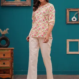 KALINI Printed Round Neck Three-Quarter Sleeves Top With Trouser image 3