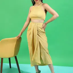 Campus Sutra Yellow Self Design Top With Skirt image 2