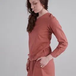 Midsummer One Shoulder Neck Top & Flared Shorts Co-Ords MSS24B111-XS-Rust image 3